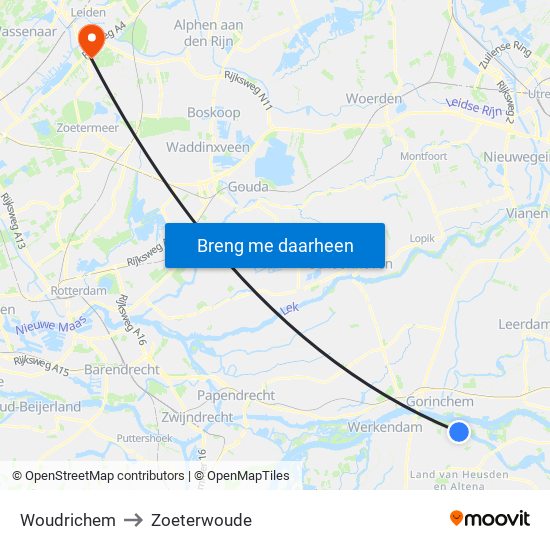 Woudrichem to Zoeterwoude map