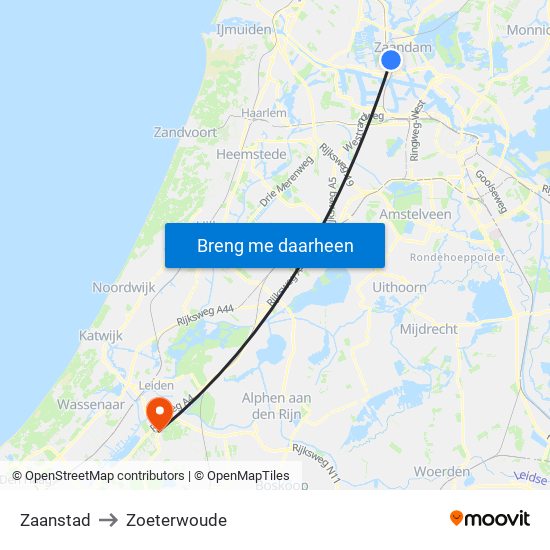 Zaanstad to Zoeterwoude map