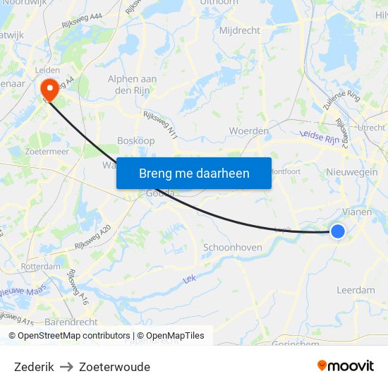Zederik to Zoeterwoude map