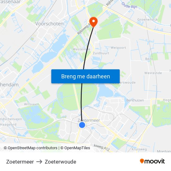 Zoetermeer to Zoeterwoude map