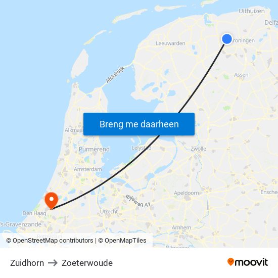 Zuidhorn to Zoeterwoude map
