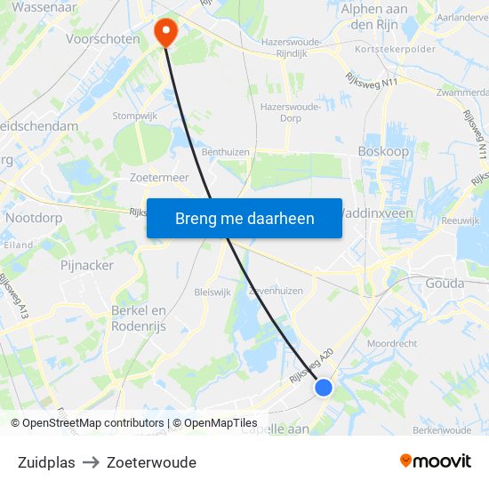 Zuidplas to Zoeterwoude map