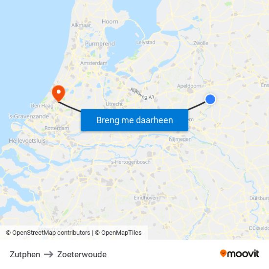 Zutphen to Zoeterwoude map
