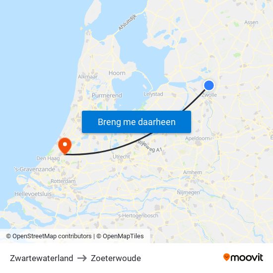 Zwartewaterland to Zoeterwoude map