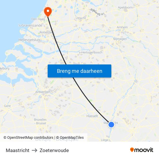 Maastricht to Zoeterwoude map