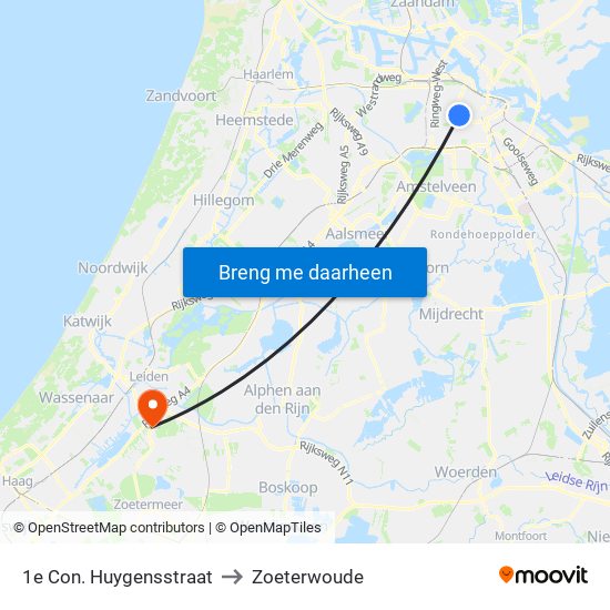 1e Con. Huygensstraat to Zoeterwoude map