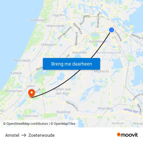 Amstel to Zoeterwoude map