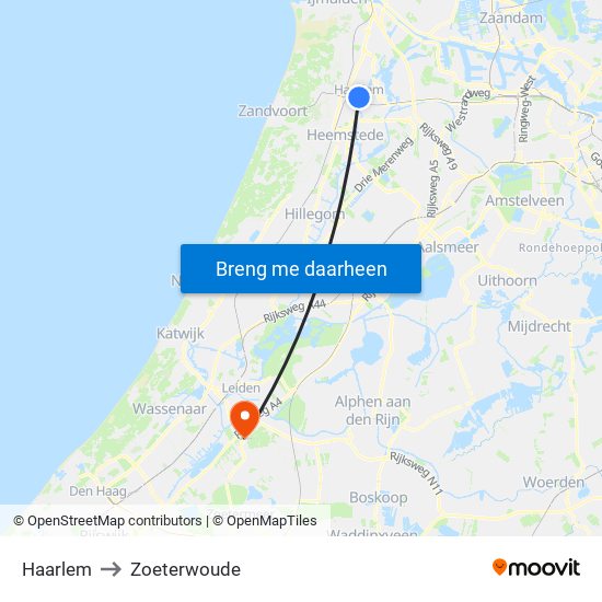 Haarlem to Zoeterwoude map