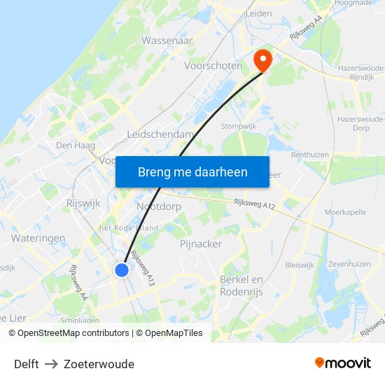 Delft to Zoeterwoude map