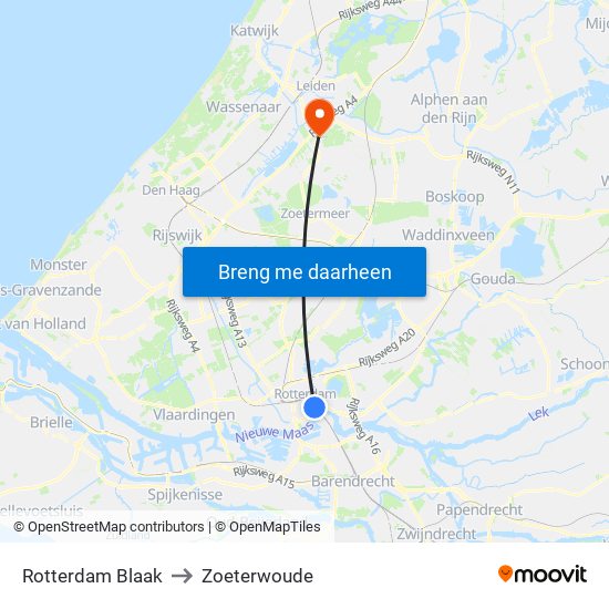 Rotterdam Blaak to Zoeterwoude map