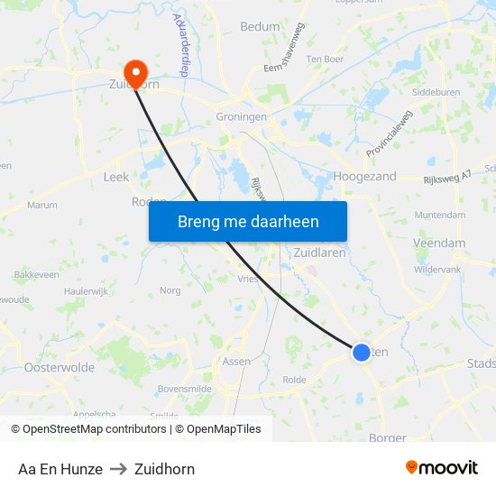 Aa En Hunze to Zuidhorn map