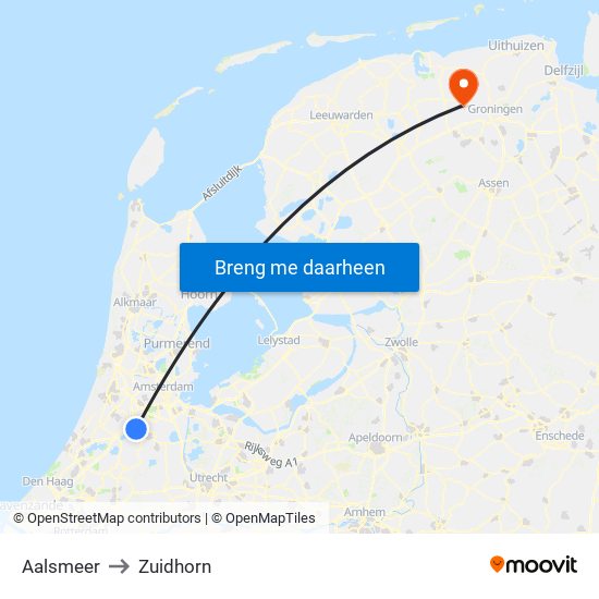 Aalsmeer to Zuidhorn map