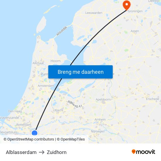 Alblasserdam to Zuidhorn map