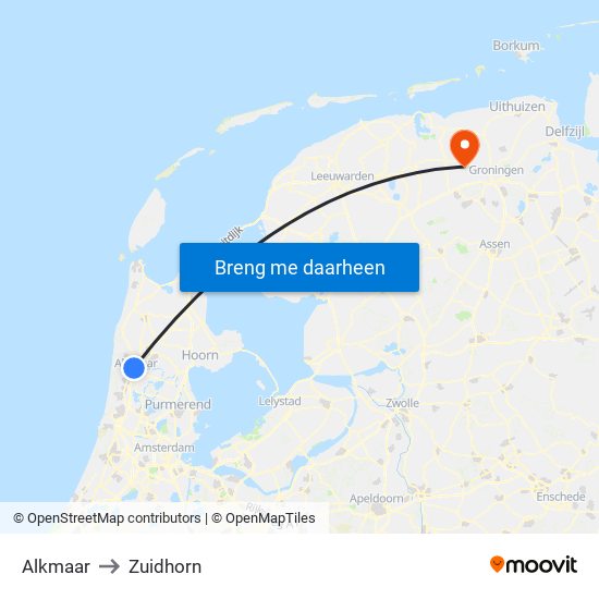 Alkmaar to Zuidhorn map