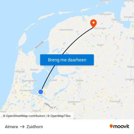 Almere to Zuidhorn map