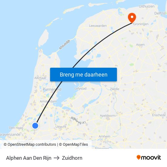 Alphen Aan Den Rijn to Zuidhorn map