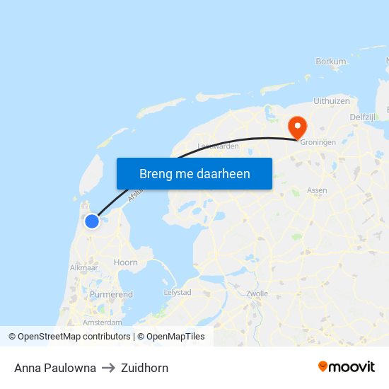 Anna Paulowna to Zuidhorn map