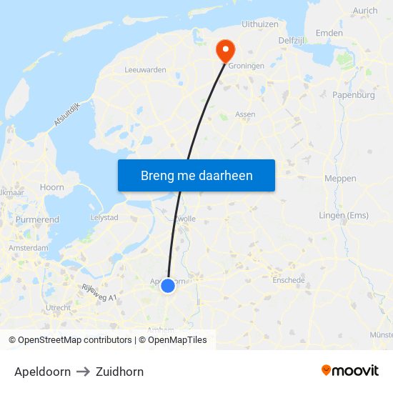 Apeldoorn to Zuidhorn map