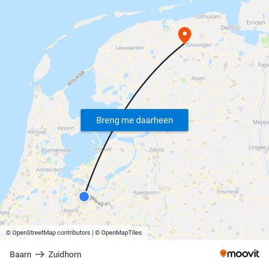 Baarn to Zuidhorn map