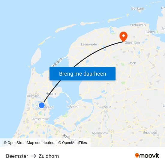 Beemster to Zuidhorn map