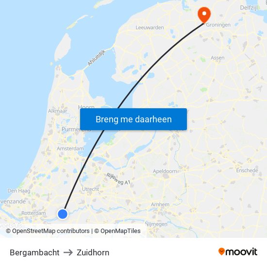 Bergambacht to Zuidhorn map