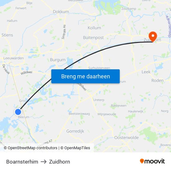 Boarnsterhim to Zuidhorn map