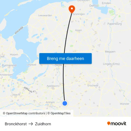 Bronckhorst to Zuidhorn map