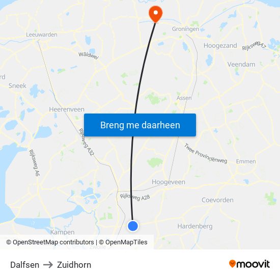 Dalfsen to Zuidhorn map