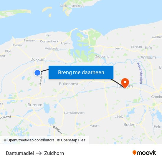 Dantumadiel to Zuidhorn map