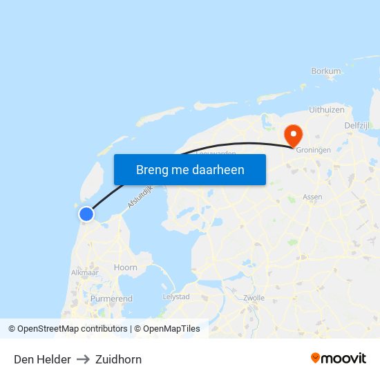 Den Helder to Zuidhorn map