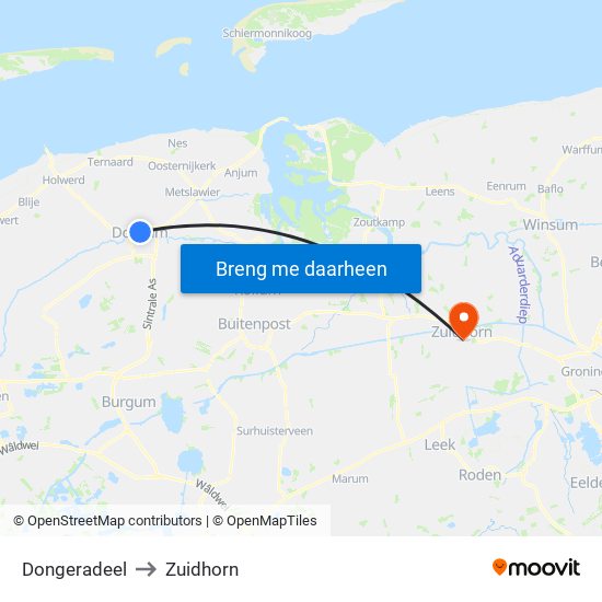 Dongeradeel to Zuidhorn map