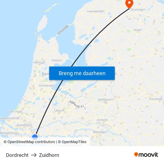 Dordrecht to Zuidhorn map