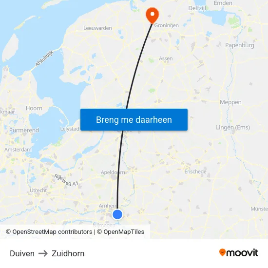 Duiven to Zuidhorn map
