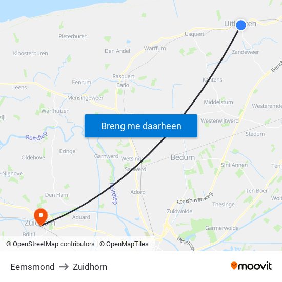 Eemsmond to Zuidhorn map