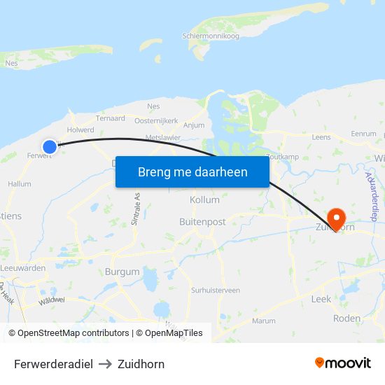 Ferwerderadiel to Zuidhorn map