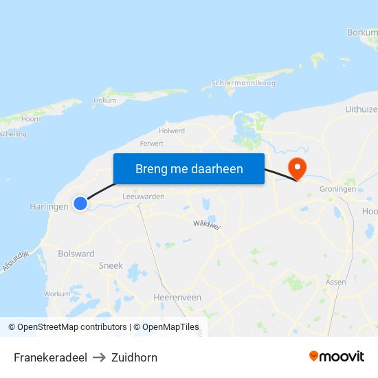 Franekeradeel to Zuidhorn map