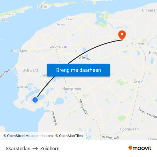 Skarsterlân to Zuidhorn map