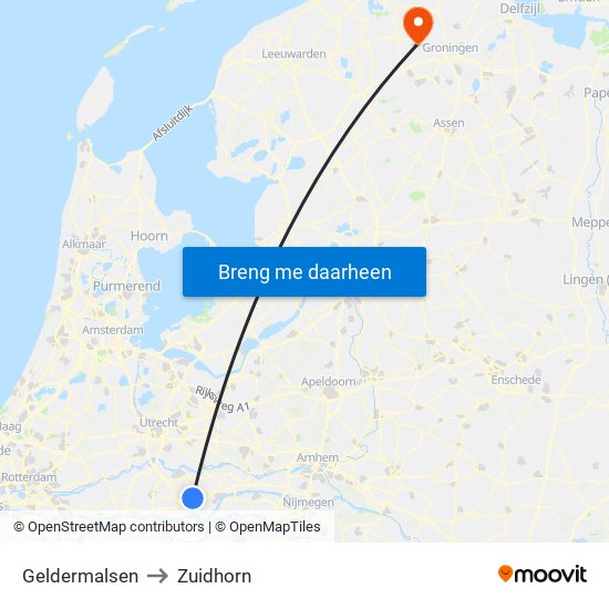 Geldermalsen to Zuidhorn map