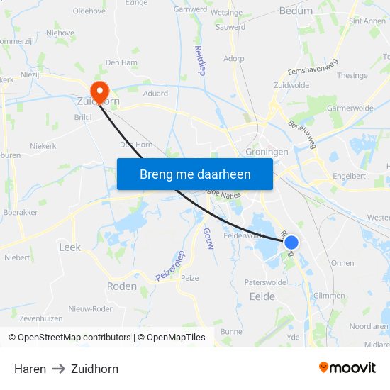 Haren to Zuidhorn map