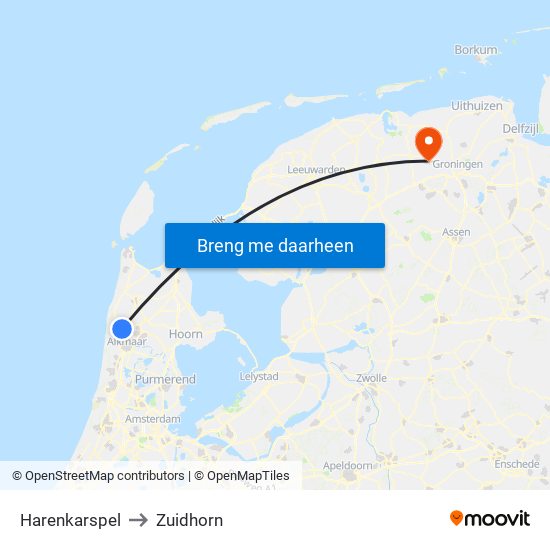 Harenkarspel to Zuidhorn map