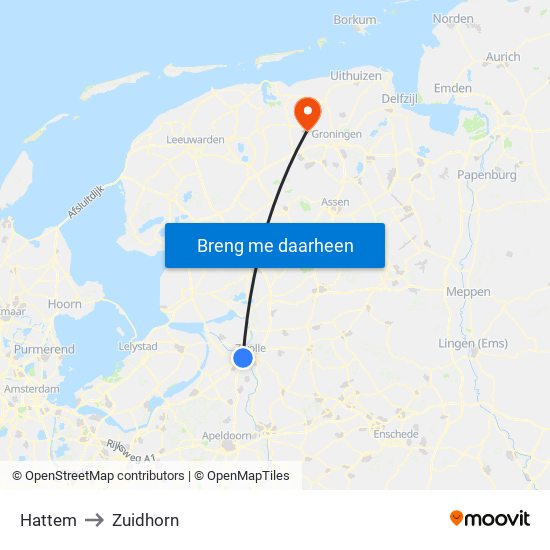 Hattem to Zuidhorn map