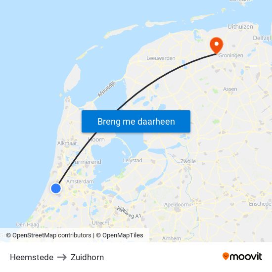 Heemstede to Zuidhorn map