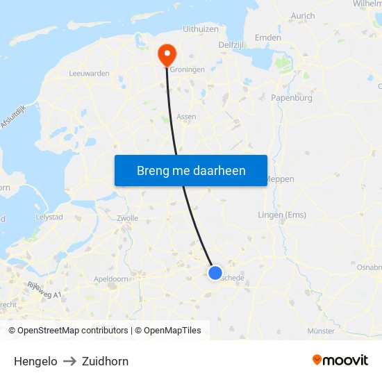 Hengelo to Zuidhorn map