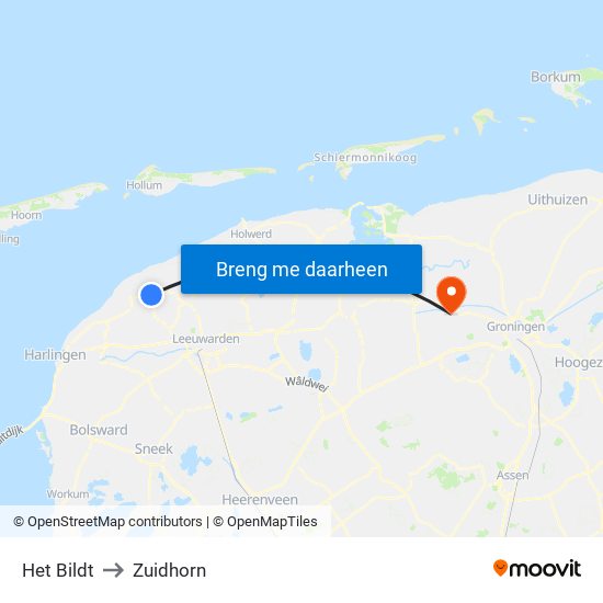 Het Bildt to Zuidhorn map