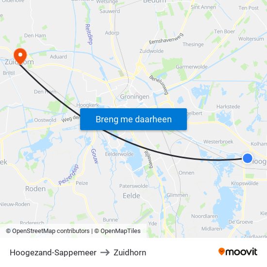 Hoogezand-Sappemeer to Zuidhorn map