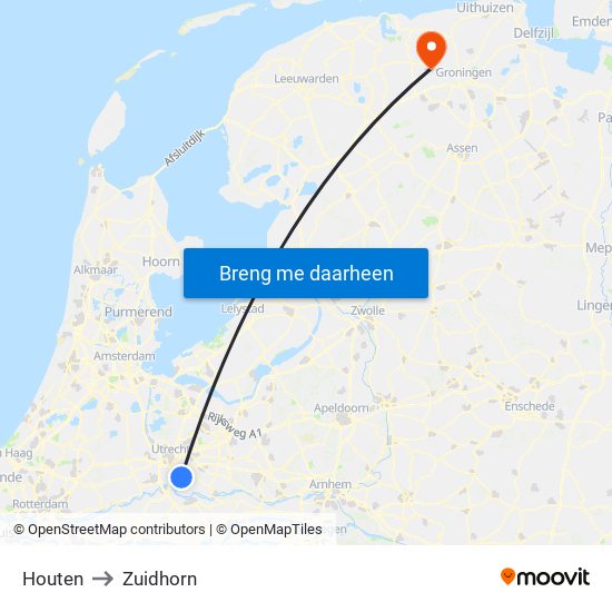 Houten to Zuidhorn map