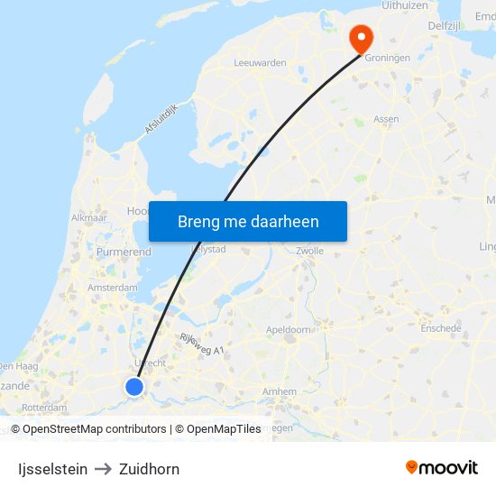 Ijsselstein to Zuidhorn map