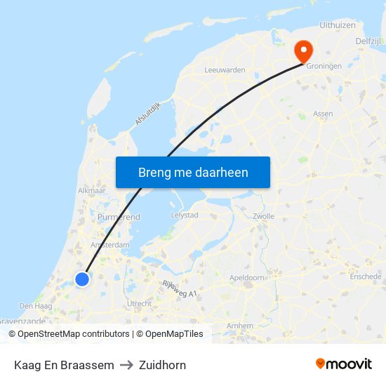 Kaag En Braassem to Zuidhorn map