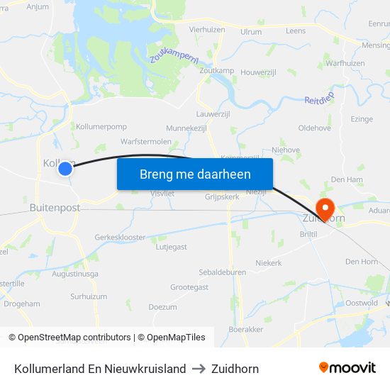 Kollumerland En Nieuwkruisland to Zuidhorn map