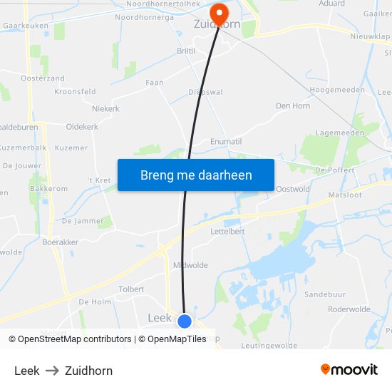 Leek to Zuidhorn map